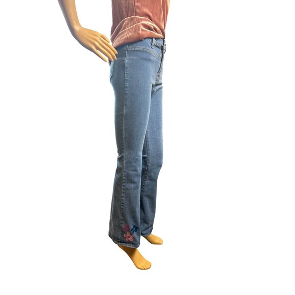 (6 for $25) Flower Power High Rise 70s Style Flare Jeans with Floral Embroidery - Picture 4 of 6